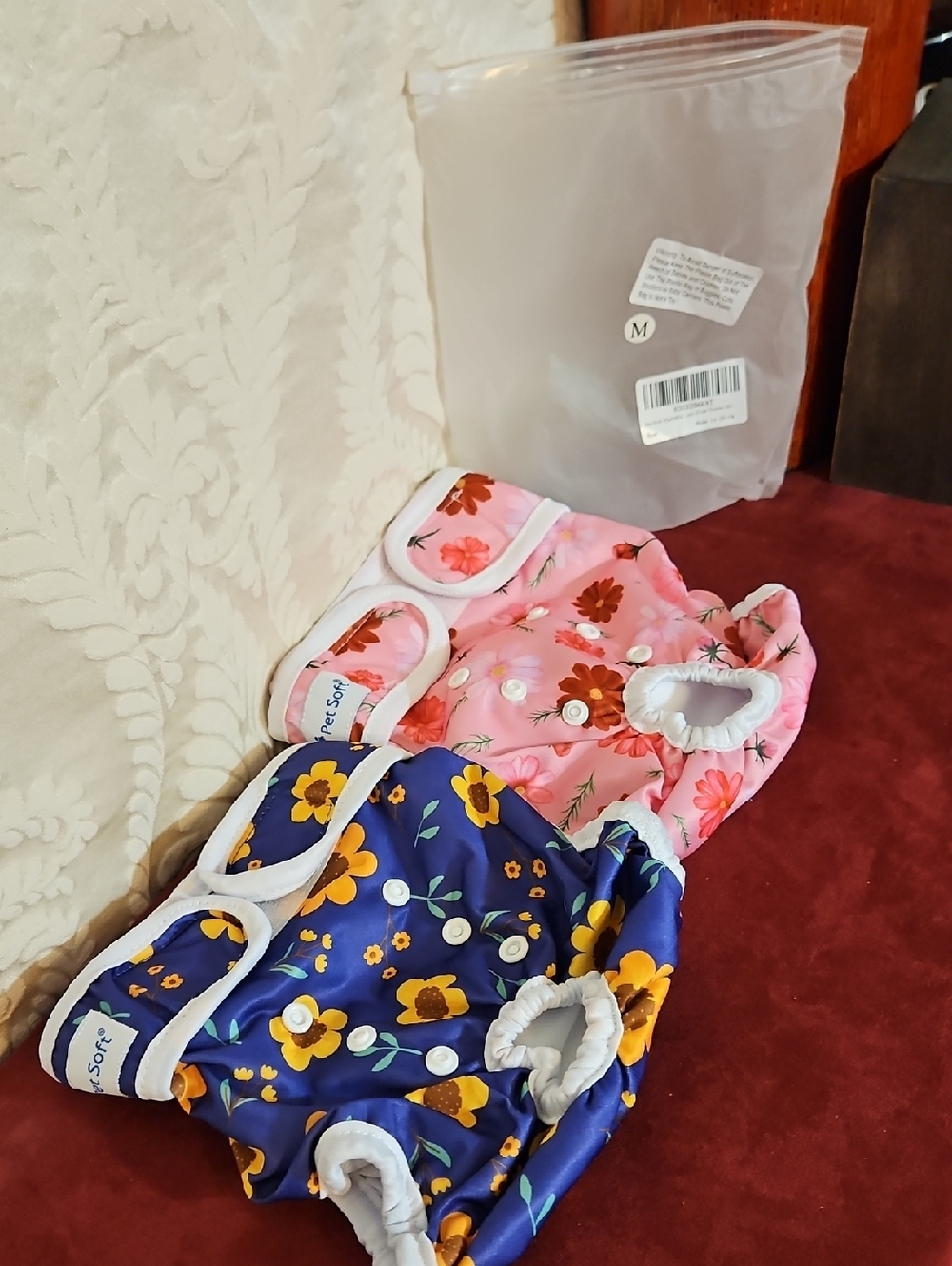 Reusable Floral Dog Cloth Diaper Cover - M Pink & Blue